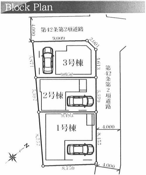 茅ヶ崎市南湖2丁目　新築戸建　全3棟の区画図