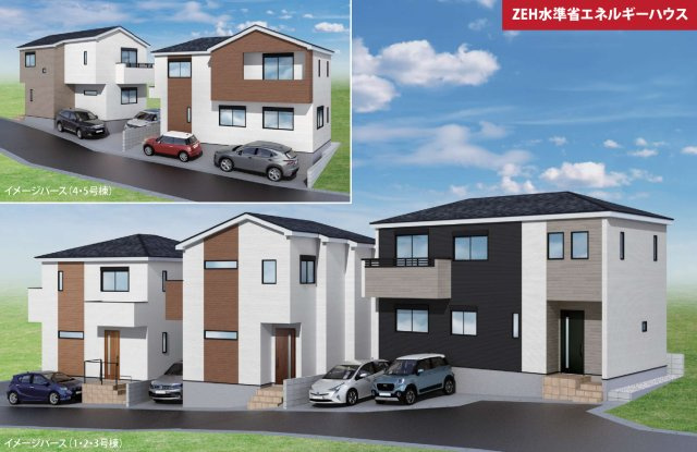 横浜市戸塚区汲沢町 新築戸建て【仲介手数料無料】カースペース2台の外観パース