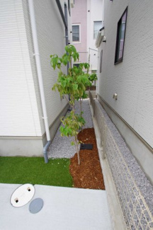 【庭】 | 【仲介手数料無料！！】府中市四谷4丁目　新築戸建て（全8棟）D号棟　4390万円 | 散水栓、少し植栽があります