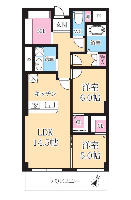 シャトー清水の間取り|二人暮らし～ファミリー様まで対応可能な2LDK！