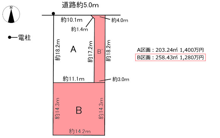2区画分譲地　那加前洞新町4丁目　B区画の区画図