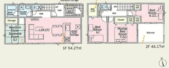 【新築戸建】　藤岡市本郷第２の間取り|■間取り図（2号棟）｜敷地面積：376.14（約113.78坪）　建物面積：100.44（約30.38坪）