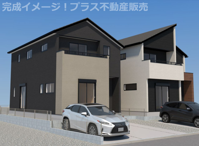 【外観】 | 福岡市城南区堤1丁目3期　1号棟（全2棟）【仲介手数料無料・0円】 | 完成イメージの外観パースです。建築中の物件は、お近くのモデルハウスも一緒にご覧頂けます。