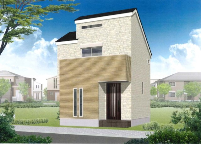 【外観パース】 | 練馬区桜台６丁目　新築戸建て | 明るく清潔感溢れる外観、時がたっても色あせないデザイン