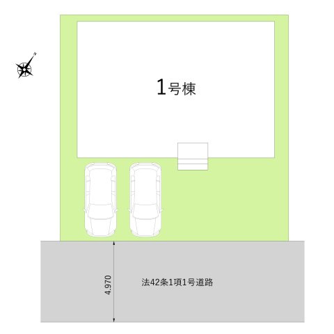 新座市あたご３丁目の新築一戸建の区画図|南東側道路にて陽当り良好♪
駐車スペースは並列で2台可能です。