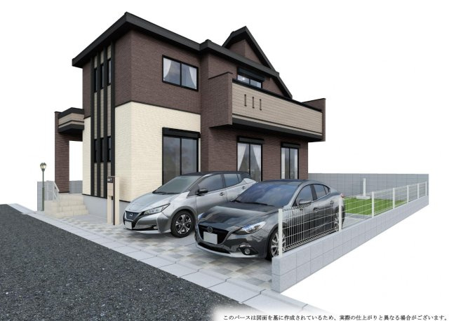 横浜市金沢区六浦東3丁目 新築戸建て【仲介手数料無料】カースペース2台の外観パース