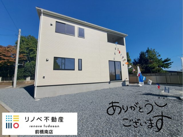 前橋市勝沢町 第1の外観|無駄のないシンプルなデザインに、黒の窓枠がアクセント☆  