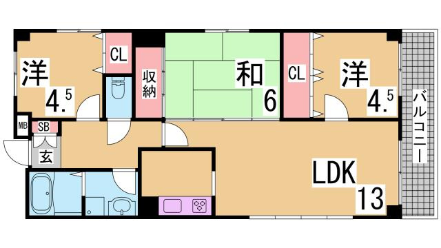 神戸市兵庫区下沢通２丁目の賃貸マンションの間取り