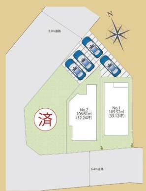 ◆完成済み◆戸塚区戸塚町　新築戸建　4580～4680万円　全2棟の区画図