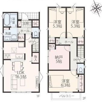 ◆完成済み◆戸塚区戸塚町　新築戸建　4580～4680万円　全2棟の区画図|1号棟　4580万円