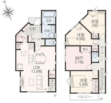 ◆完成済み◆戸塚区戸塚町　新築戸建　4580～4680万円　全2棟の居間・リビング|2号棟　4680万円