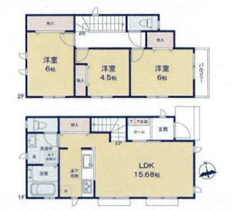【間取り】 | 座間市栗原中央1丁目  2号棟 | LDK15帖以上　リビング階段　リビング収納　全室南面に窓