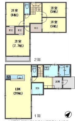加古郡稲美町六分一　新築の間取り|4LDK+WIC3か所+DENです。