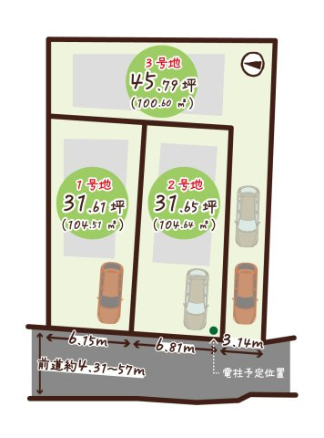 日野西大道町　２号地の区画図|ZEH水準省エネ住宅の３区画です！是非ご内覧ください♪