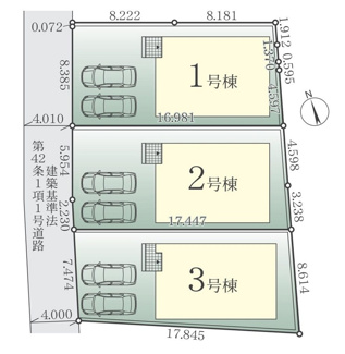 【区画図】 | 藤沢市高倉  3号棟 6期 | 〇3棟現場最終1棟　3号棟　北西側約4ｍ公道　駐車並列2台（車種によります）