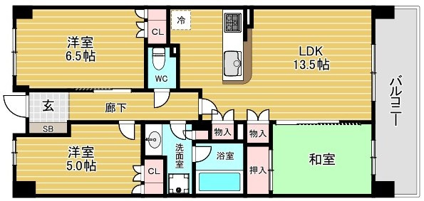 ザ・レジデンス東三国の間取り|◆3LDK、価格4498万円、専有面積65.95㎡、バルコニー面積11.78㎡