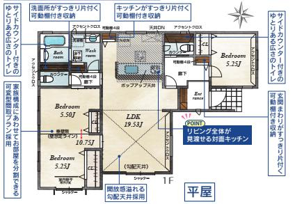 蓮田市江ヶ崎　新築一戸建ての間取り|人気の平屋建て！全居室に移動がしやすくお掃除もらくらく♪