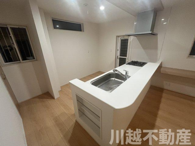 ２駅利用可、並列２台駐車可の築２年の住まいのキッチン|ゴミ出しに便利な勝手口のあるキッチン