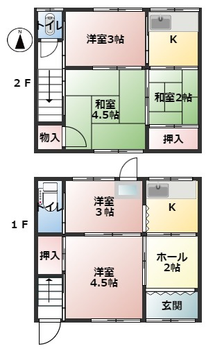 テラスハウス川根　東棟の間取り|1階と2階にそれぞれキッチン・トイレあります！