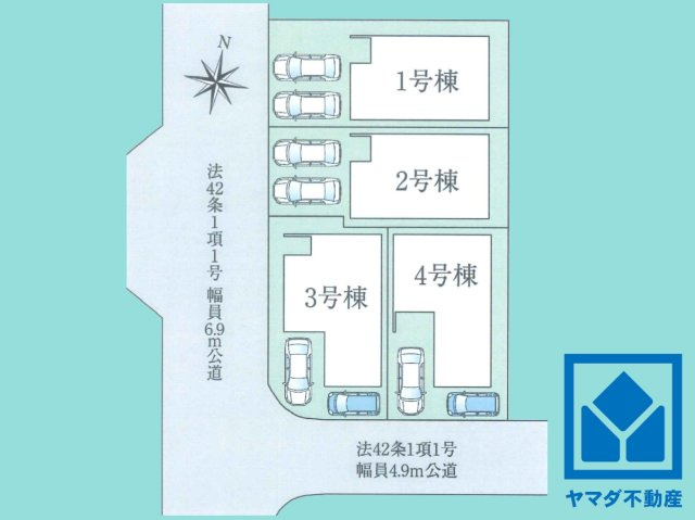 八幡市橋本平野山　4号棟の区画図