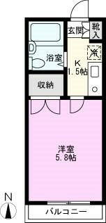 洋室５．８帖の１Ｋ