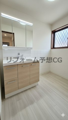 【キッチン】 | 坂出市花町中古戸建 | LIXIL ピアラ、クッションフロア、クロスなどのリフォームを想定した予想ＣＧです。