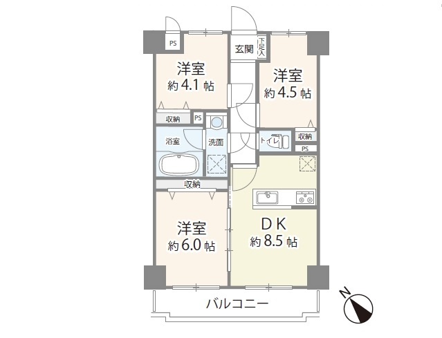 【間取り】 | ライオンズマンション坂戸 | ３DK