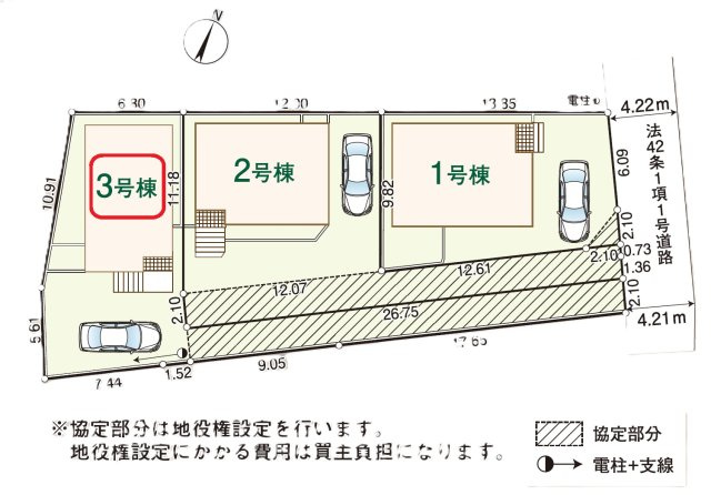 入間市新久・全3棟　新築一戸建　3号棟　～制振装置採用住宅～の区画図|【全3棟・3号棟】カースペース1台分。