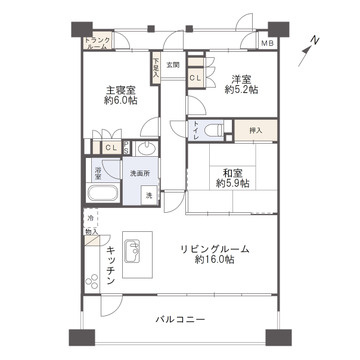 コアマンションネクステージ長嶺南の間取り|窓面が多いので明るく横長リビングです