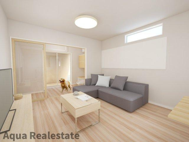 高松市木太町の新築一戸建の居間・リビング|おしゃれな居間です