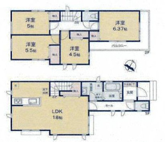 【間取り】 | 茅ヶ崎市柳島1丁目  A号棟 | 都市ガス　LDK18帖　リビング階段　各居室収納