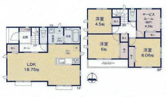 【間取り】 | 茅ヶ崎市柳島1丁目  B号棟 | 都市ガス　LDK18.7帖　リビング収納　各居室収納　掃出し窓シャッター付