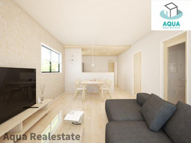 高松市仏生山町甲の新築一戸建の居間・リビング|使いやすいリビングです