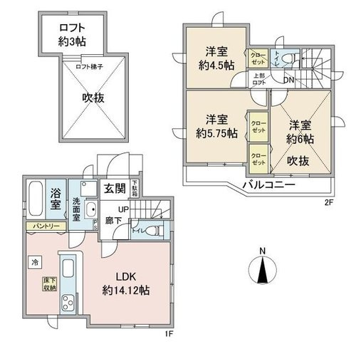 【GRAFARE　ZEH水準仕様】小平市仲町8期の間取り|〇本物件【１号棟】の間取・平面図です〇　敷地面積:94.06㎡　建物面積:74.11㎡　