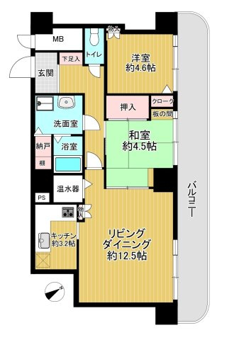 アメニティタワー相模原の間取り|◆和室1室・洋室1室◆全居室収納あり◆L型システムキッチン