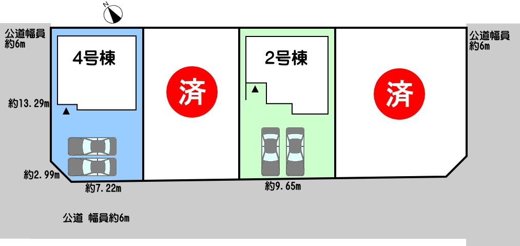 碧南市権現町の区画図|4号棟　並列駐車3台（車種による）