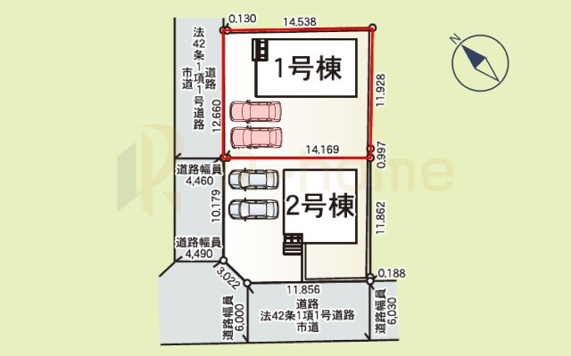 牛久市下根町第1　新築戸建て　1号棟の区画図|大きなお買い物だからこそ、メリット・デメリットを伝えさせて頂きます。
R-homeにお任せください♪