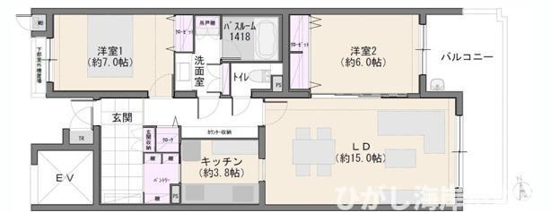 パシフィックガーデン茅ヶ崎A棟の間取り|ビーチまで徒歩2分　２LDKです。