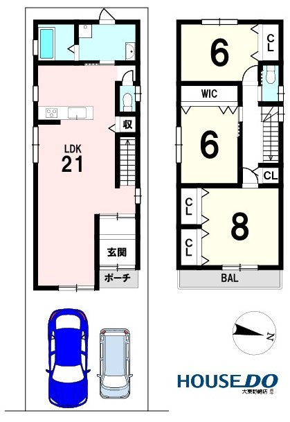 売土地　大東市南津の辺町1号地（建築条件無し更地）の参考プラン