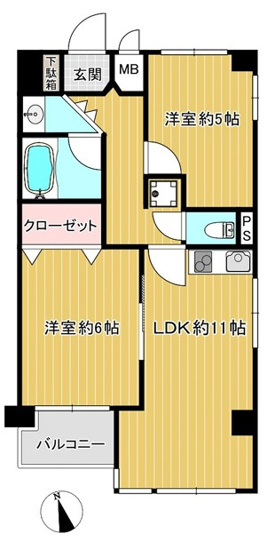 サンレイ天神橋の間取り|2LDK、専有面積52.15㎡、LDK11帖