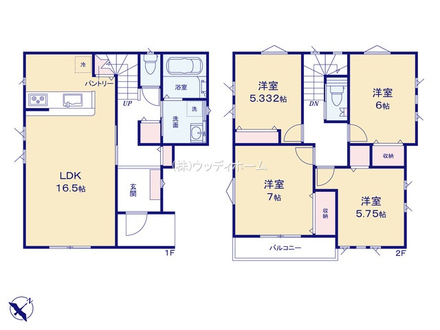 越谷市下間久里　新築一戸建て　2号棟の間取り