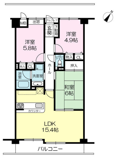 【間取り】 | グランシティ加古川　3階 | 3LDKです。