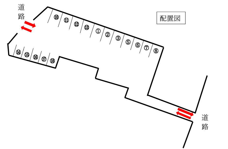 元横３丁目駐車場の区画図
