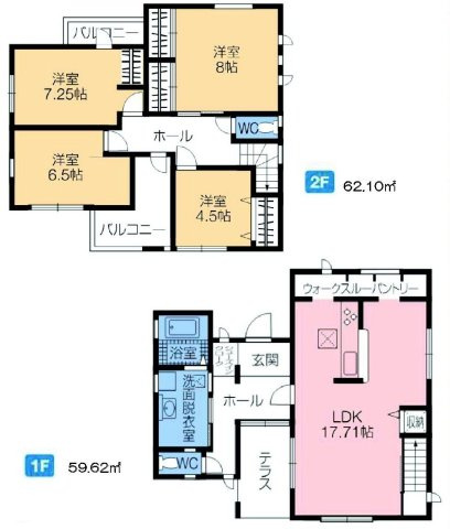 第4富士見町時沢　新築戸建　4号棟の間取り|収納充実♪南向きの4LDKで陽当たり良好な間取りです！
土地面積215.93㎡、建物面積121.72㎡で十分な広さです！