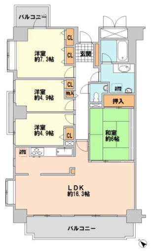 【間取り】 | ライオンズガーデン花崎A棟　中古マンション