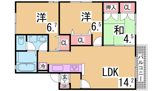 神戸市須磨区車字梨川のアパートの間取り