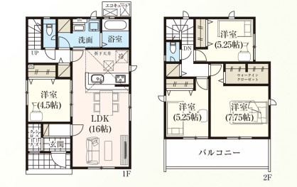 【泉もえぎ台　4号棟】　南向きの新築分譲住宅全4棟！の間取り|4号棟間取図です。