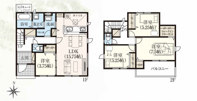 ◇泉町下川　3期　全5棟　1号棟　新生活応援キャンペーン実施中◇の間取り|1号棟間取図参考プランです。