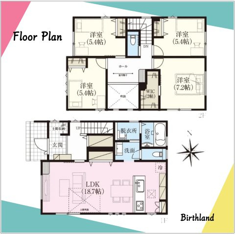 新築戸建・建売　須賀川市和田立石　HINOKIYA　全2棟の間取り|リビングが吹抜でより開放感を感じられる間取りになっています♪