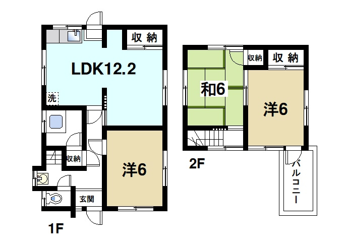 生駒市中菜畑2-1032-7貸家の間取り|新婚さま、ファミリーさまにお勧めの間取りです。